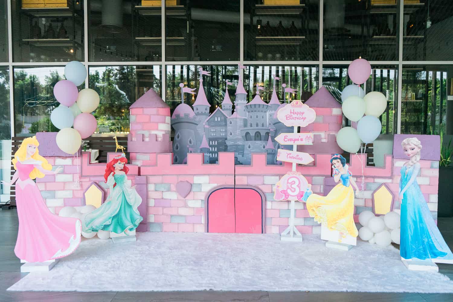 Surprise your girls with favorite birthday party celebration in Disney Princess theme and let us do the castle backdrop, princess balloons, princess mascot, bouncy castle and all you want