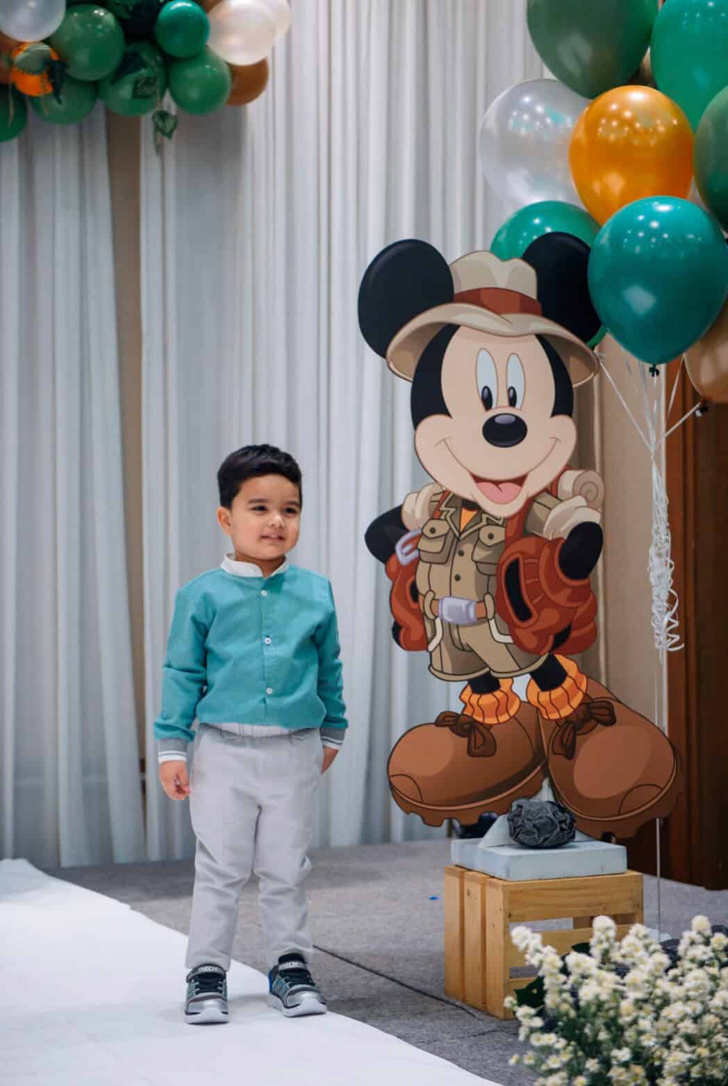 Mickey Mouse Birthday Party with customized decoration, backdrop, birthday cake, desserts, pinata and activities