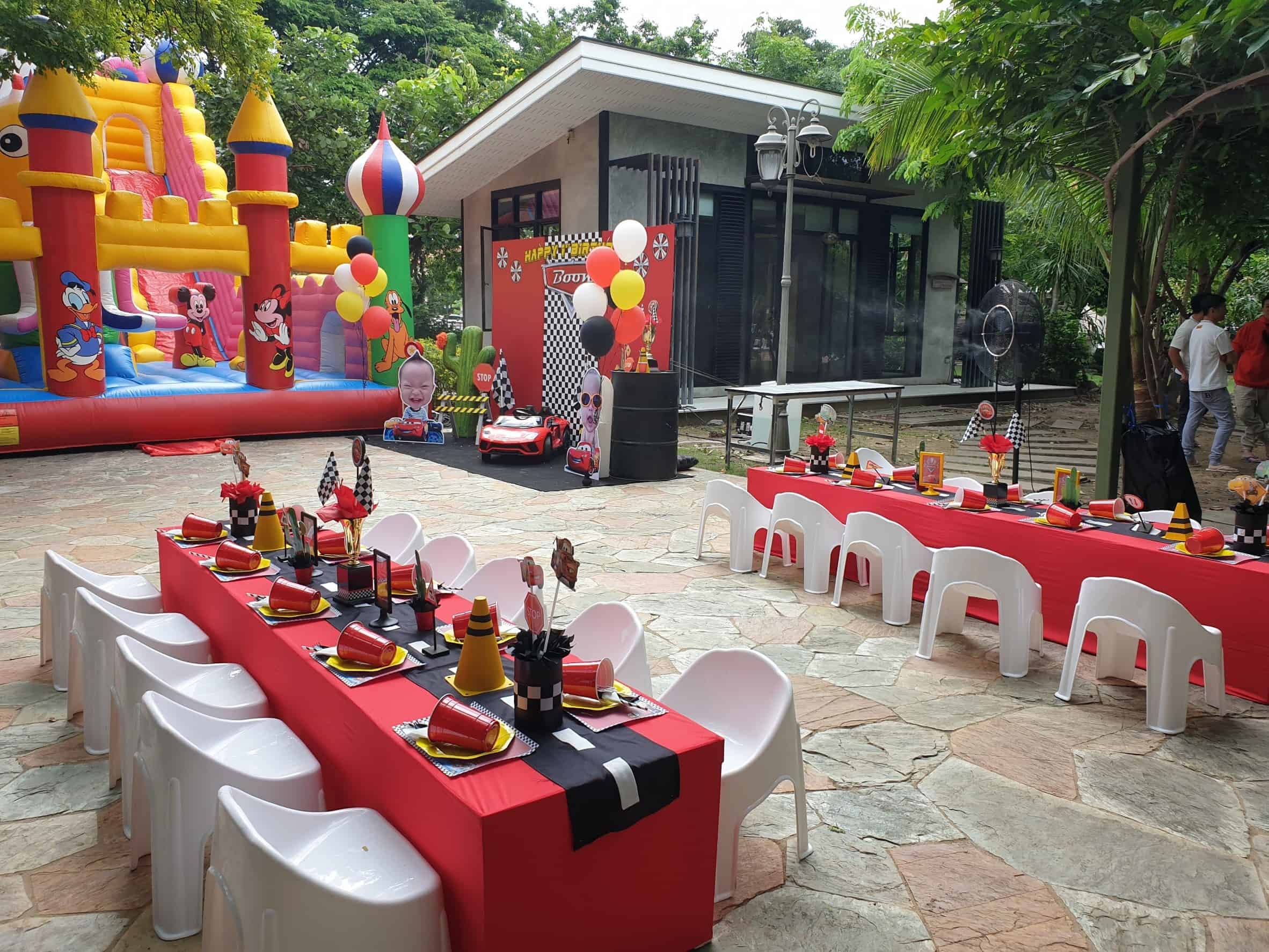 Cars Birthday Party with customized decoration, balloons  and activities - we are the party planner for kids birthday, providing one-stop party service in Bangkok area