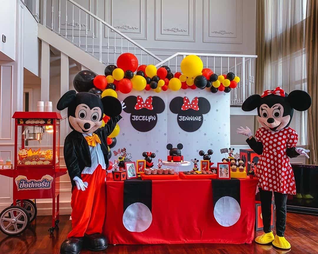 Mickey Mouse Birthday Party with customized decoration, backdrop, birthday cake, desserts, pinata and activities